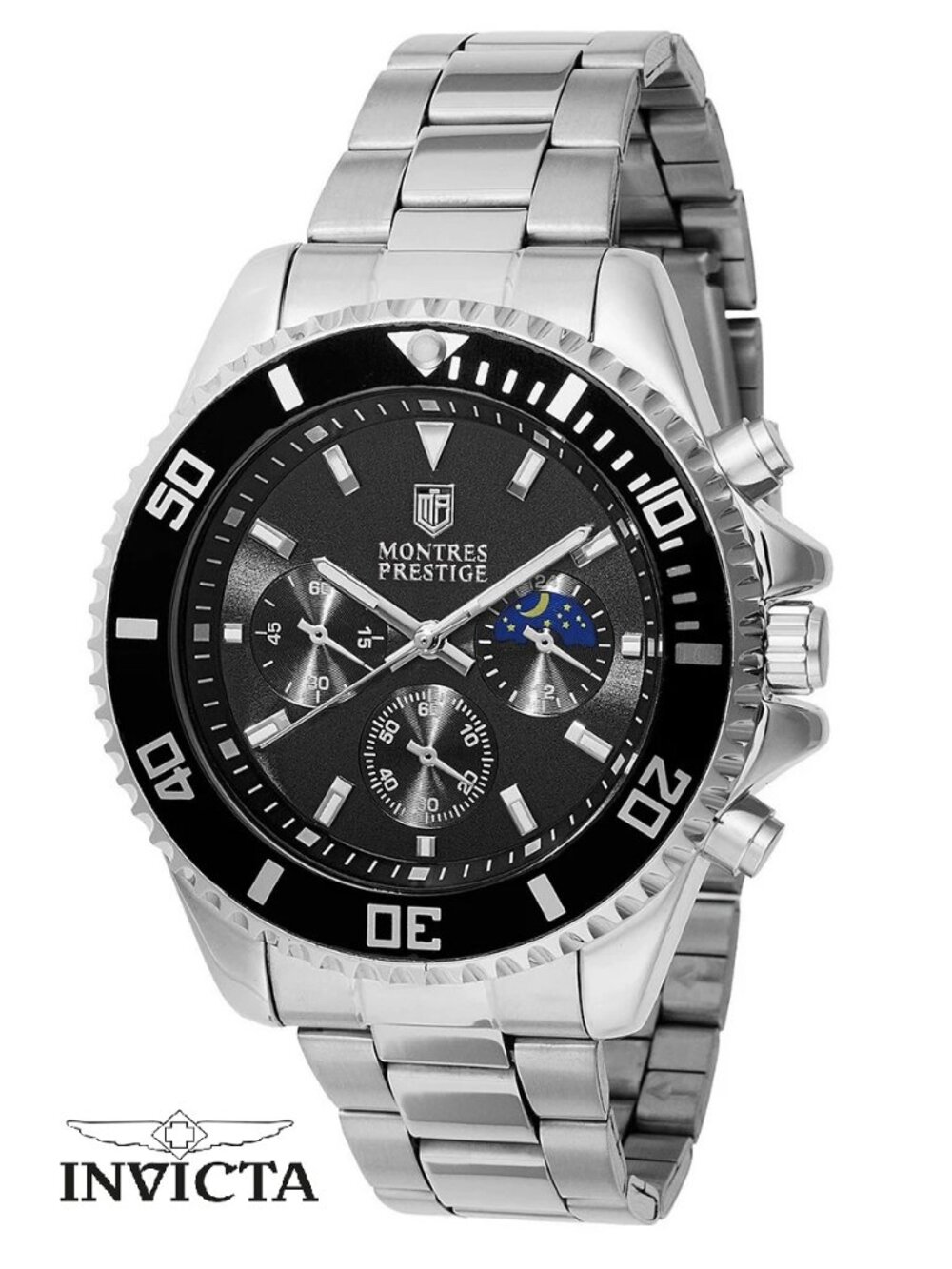 $99 Montres Prestige X Invicta Men's Black Silver 42mm Steel Watch New NIB